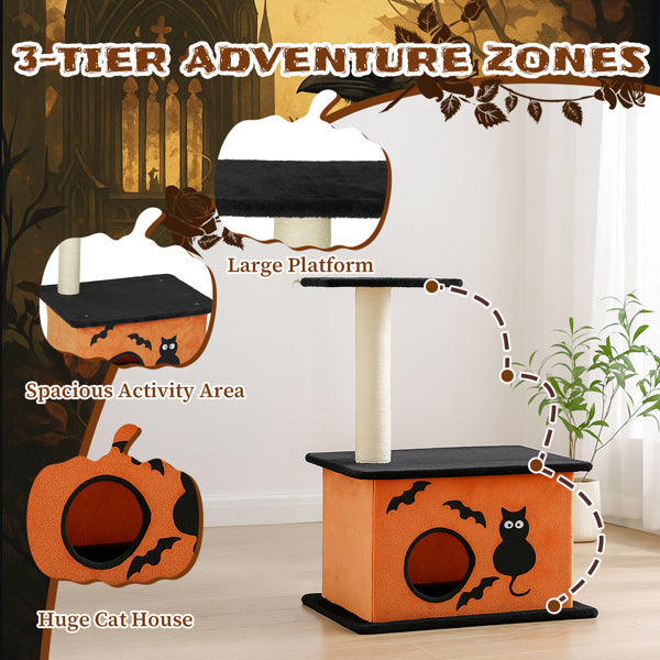 Halloween Cat Tree with a Large Scratching Post