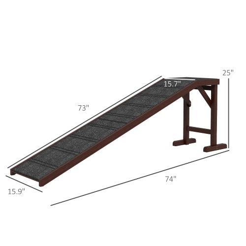 PawHut Dog Ramp For Bed, With Non-Slip Carpet And Top Platform, 74 X 16 X 25, Brown