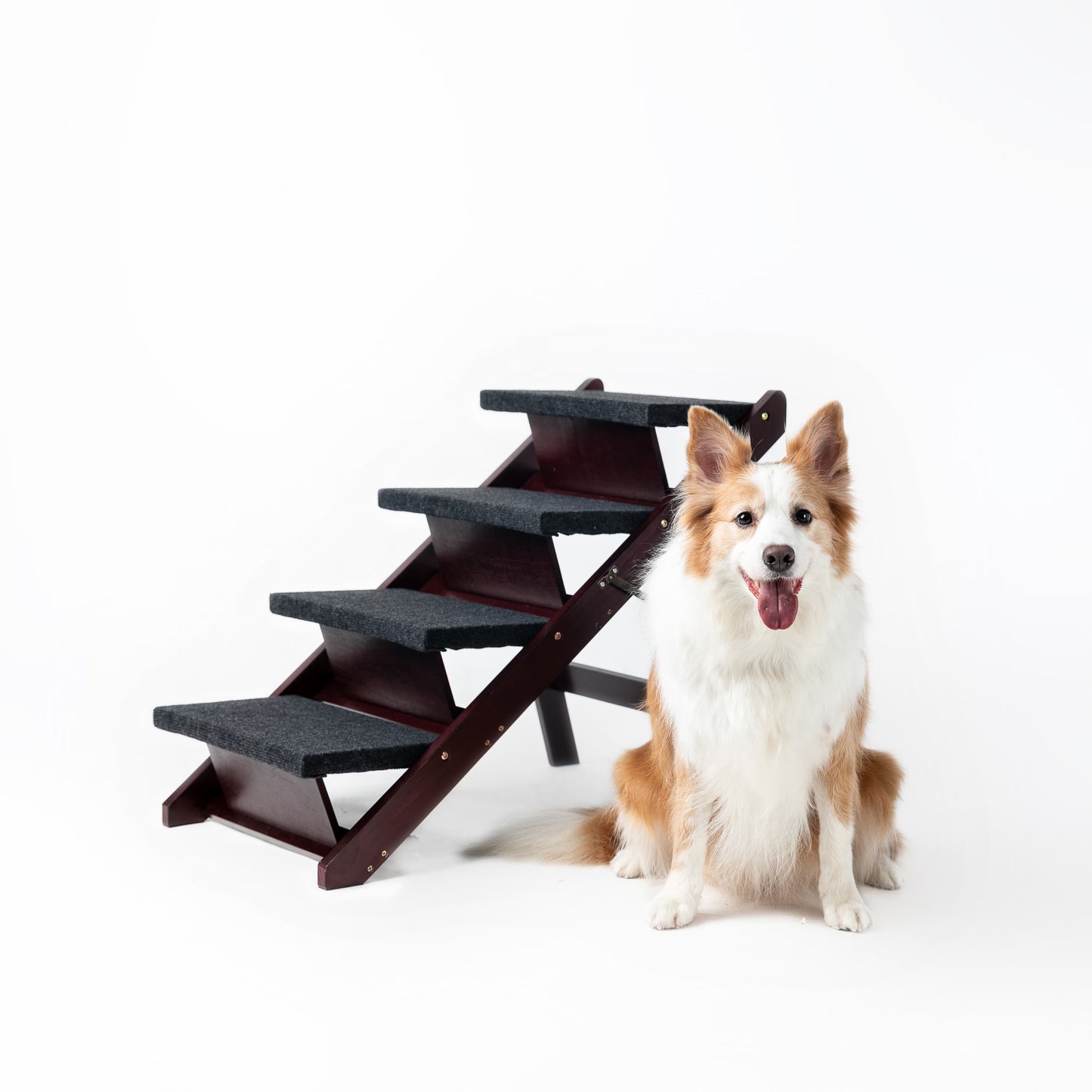 Wooden Dog Stairs - Foldable 4 Levels Pet Stairs - Portable Ladder Up To 110 Pounds