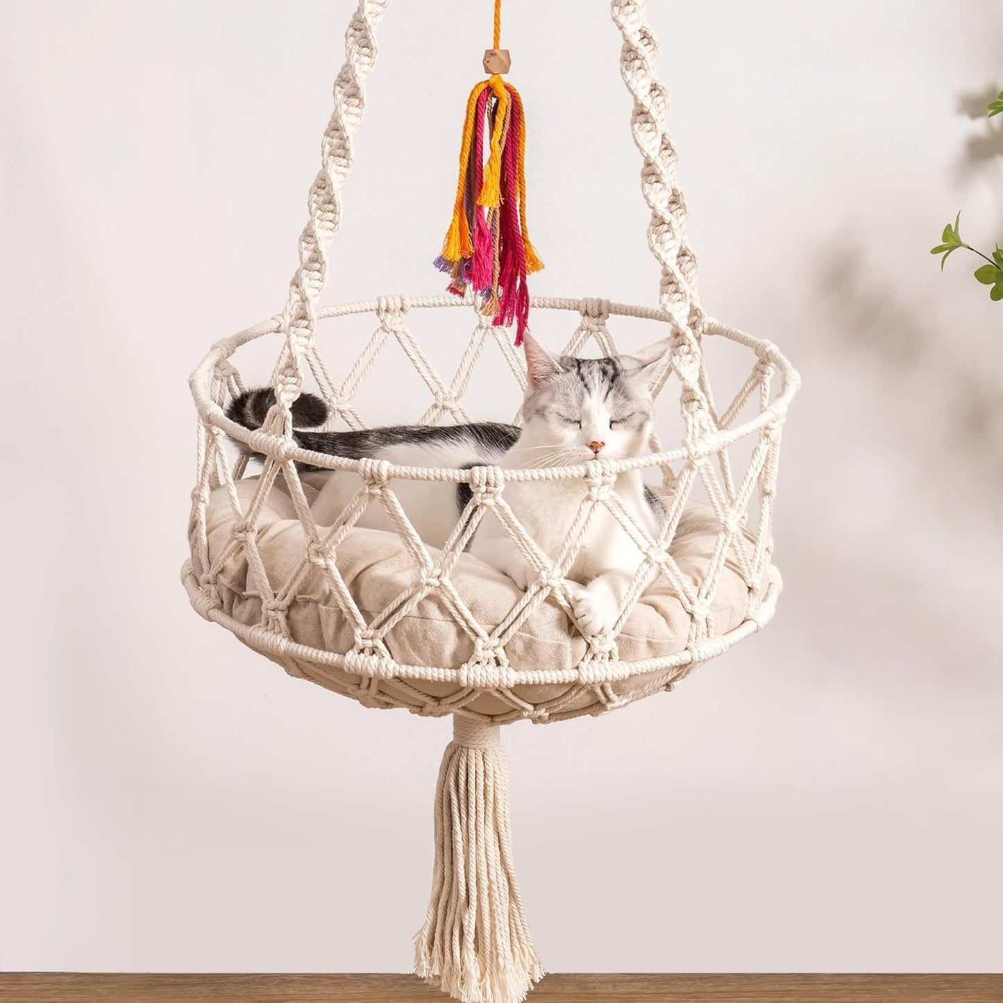 Boho Macrame' Handwoven Hanging Cat Bed and Swing By Mewoofun