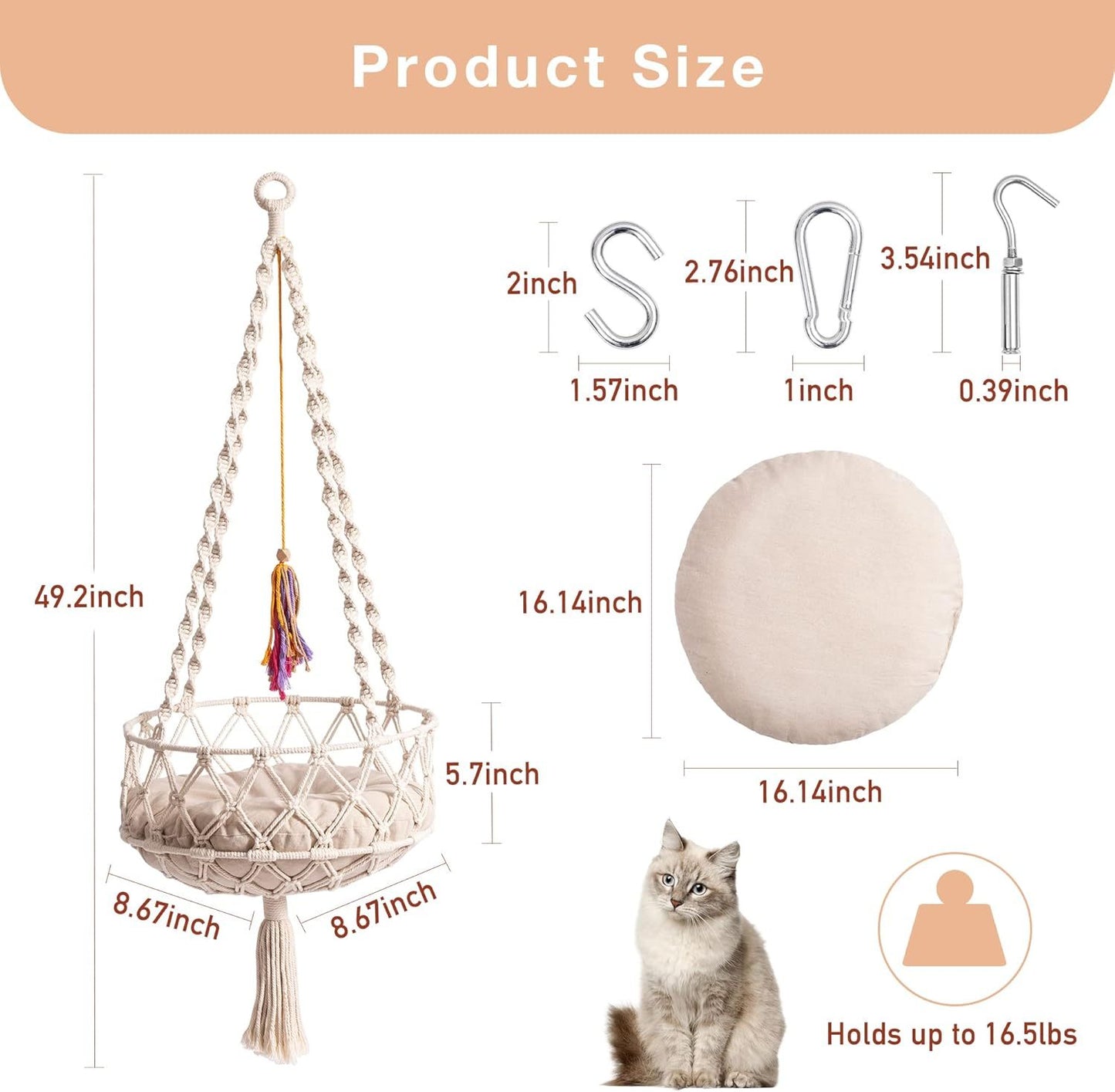 Boho Macrame' Handwoven Hanging Cat Bed and Swing By Mewoofun