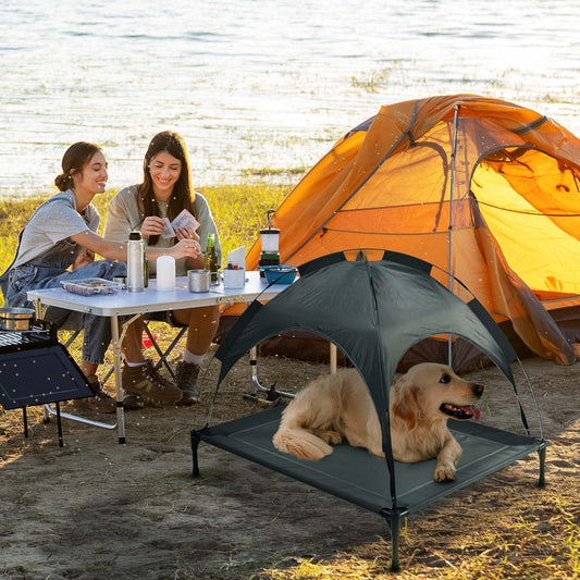 Portable Grey Outdoor Pet Bed With Awning