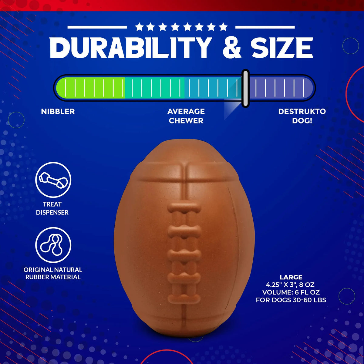 Football - Durable Rubber Chew Toy and Treat Dispenser