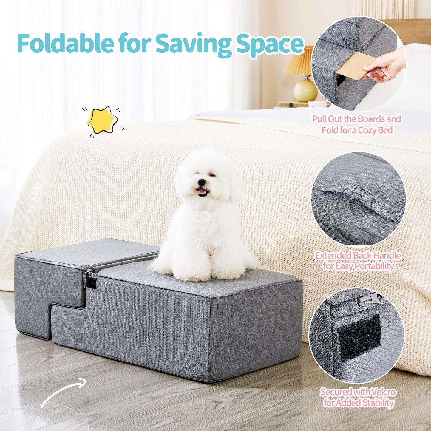 Pet Stairs - Four Step - Soft Gray