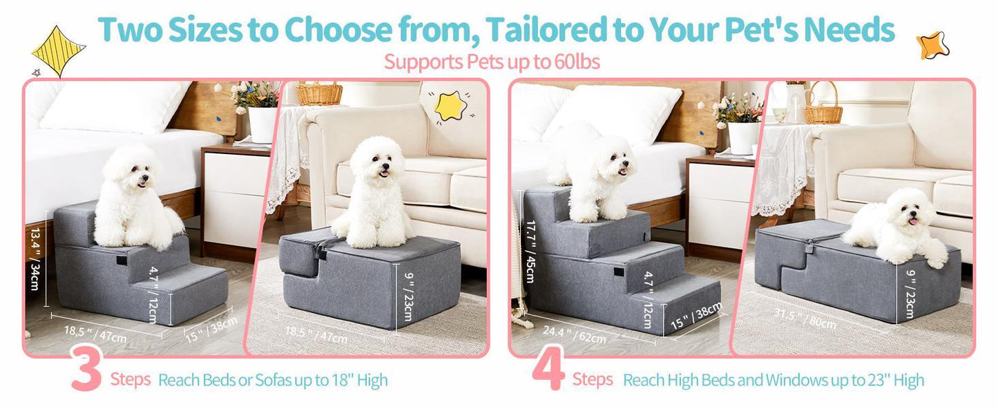 Pet Stairs - Four Step - Soft Gray