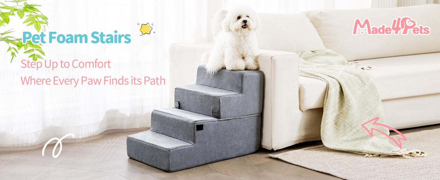 Pet Stairs - Four Step - Soft Gray
