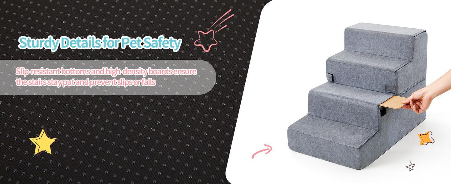 Pet Stairs - Four Step - Soft Gray