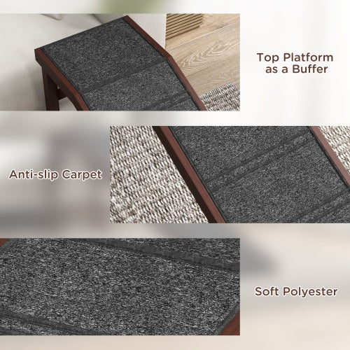 PawHut Dog Ramp For Bed, With Non-Slip Carpet And Top Platform, 74 X 16 X 25, Brown