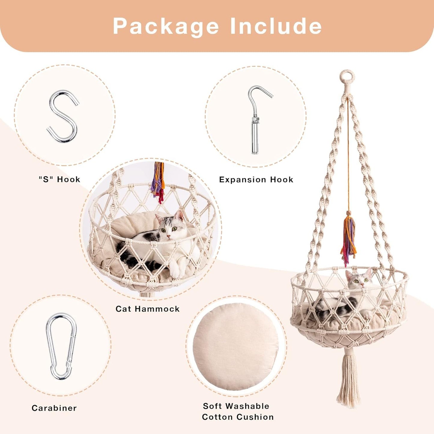 Boho Macrame' Handwoven Hanging Cat Bed and Swing By Mewoofun