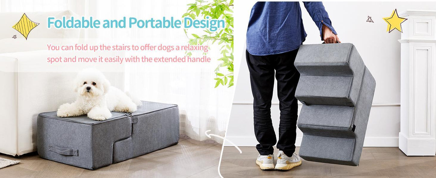 Pet Stairs - Four Step - Soft Gray