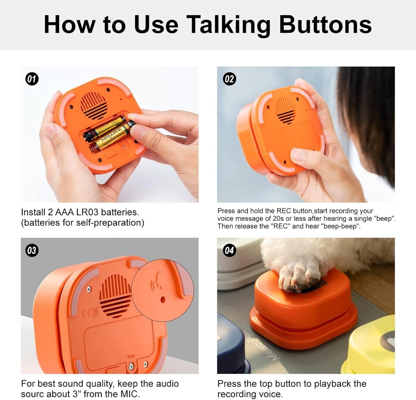 MEWOOFUN Dog Talking Mat Set With 3 Recordable Buttons