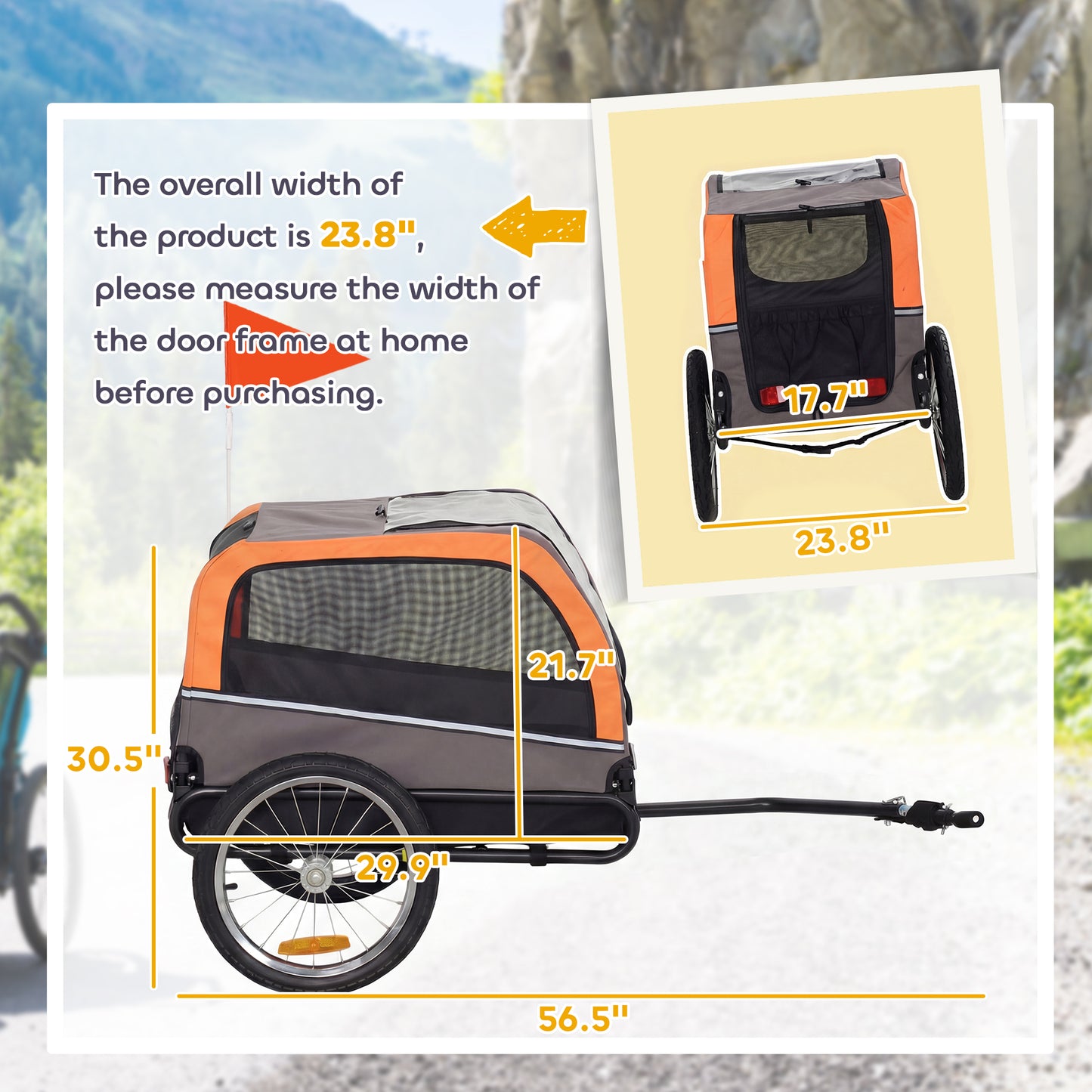 Dog Bike Trailer, Pet Cart Bicycle Carrier with 2 Entrances