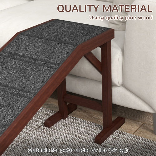 PawHut Dog Ramp For Bed, With Non-Slip Carpet And Top Platform, 74 X 16 X 25, Brown