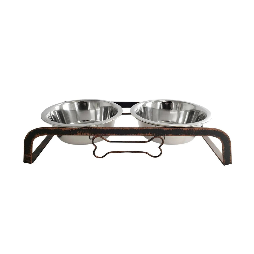 Rustic, Elevated Two Bowl Dog Feeding Station
