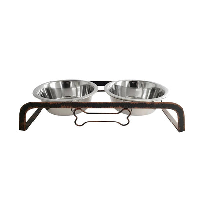 Rustic, Elevated Two Bowl Dog Feeding Station