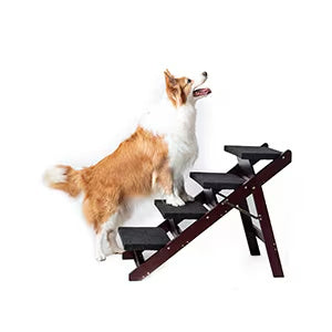 Wooden Dog Stairs - Foldable 4 Levels Pet Stairs - Portable Ladder Up To 110 Pounds