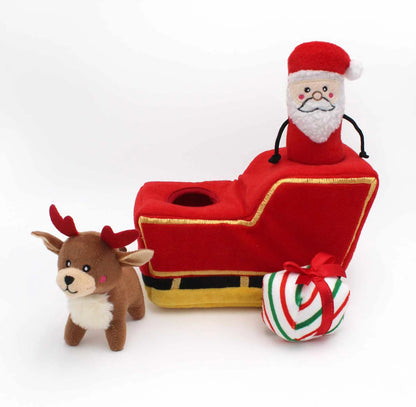 Zippy Paws Holiday Burrow Santa's Sleigh Plush Dog Toy
