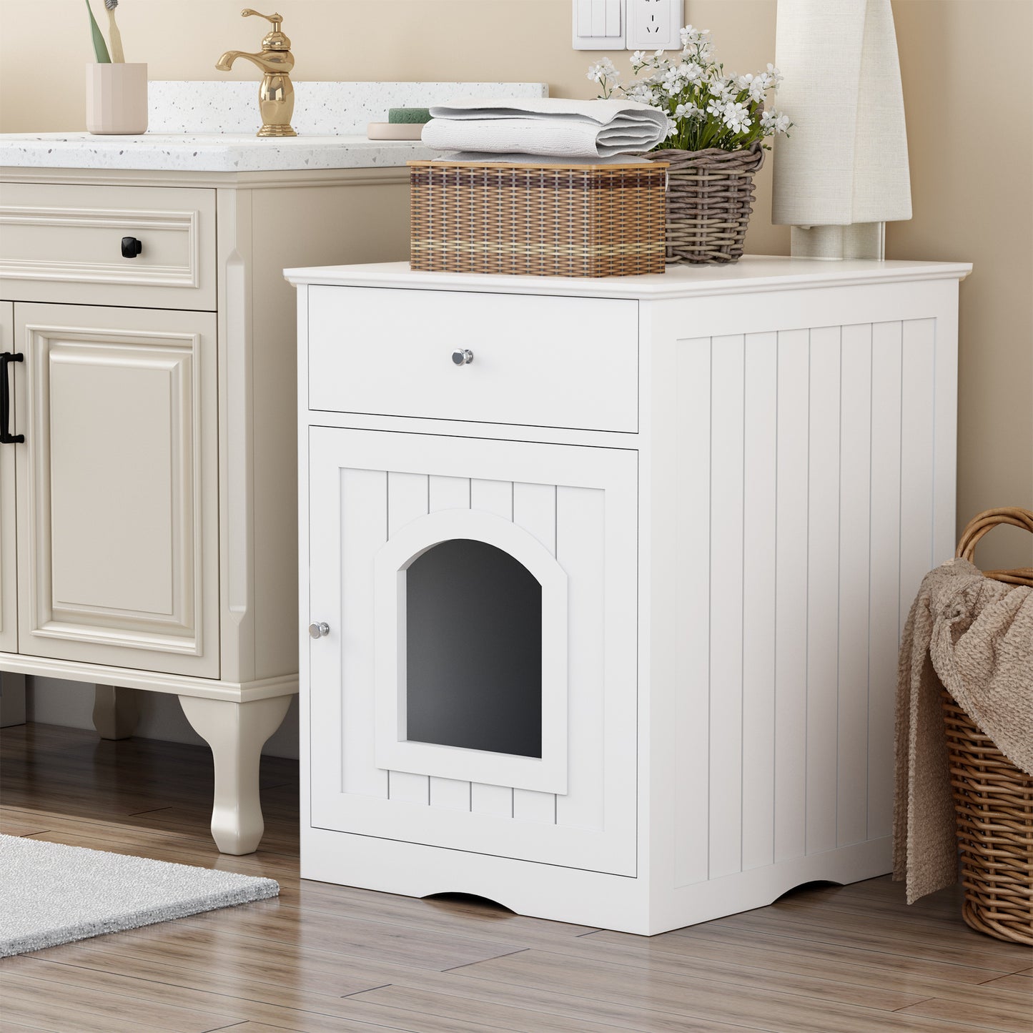 Wooden Pet Litter Box With Drawers