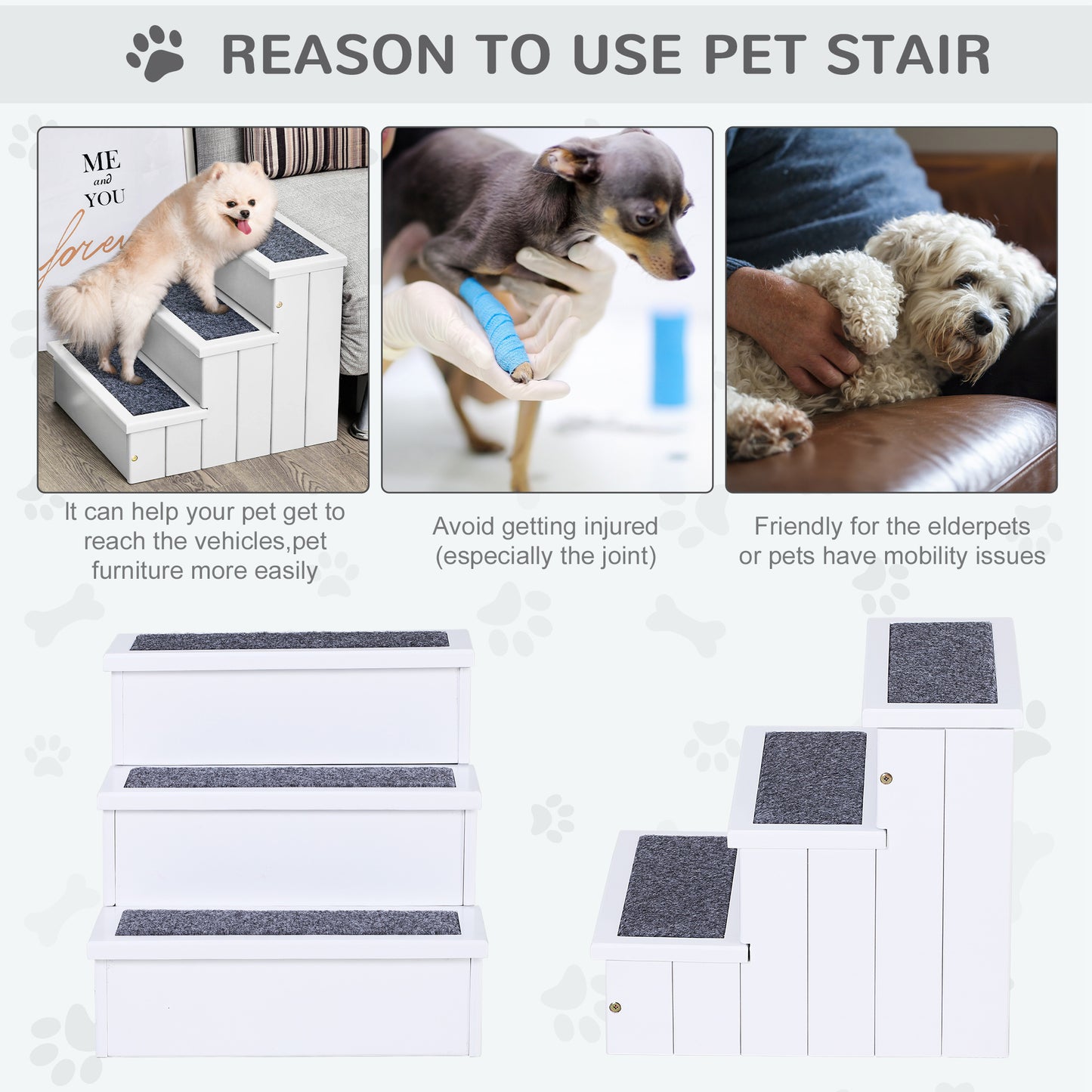 3 Step Carpeted Non Slip Pet Stairs
