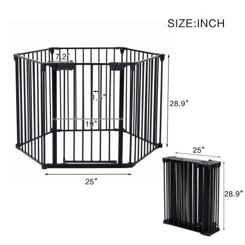 Black Safety Gate  - 6 Panels  - Play Fence With Door