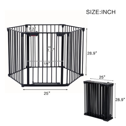 Black Safety Gate  - 6 Panels  - Play Fence With Door