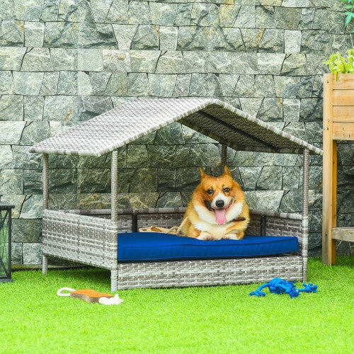 Rattan Pet House With Canopy