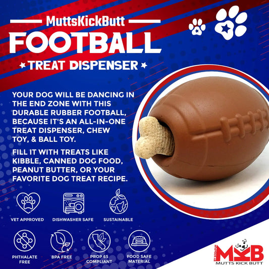 Football - Durable Rubber Chew Toy and Treat Dispenser