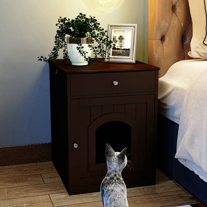Wooden Cat Litter Box Side Table