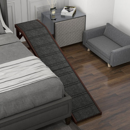 PawHut Dog Ramp For Bed, With Non-Slip Carpet And Top Platform, 74 X 16 X 25, Brown
