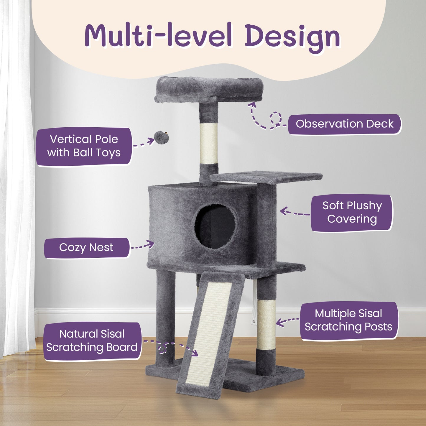 47inch, Dark Grey, Cat Scratcher, Trapezoidal Cat Condo