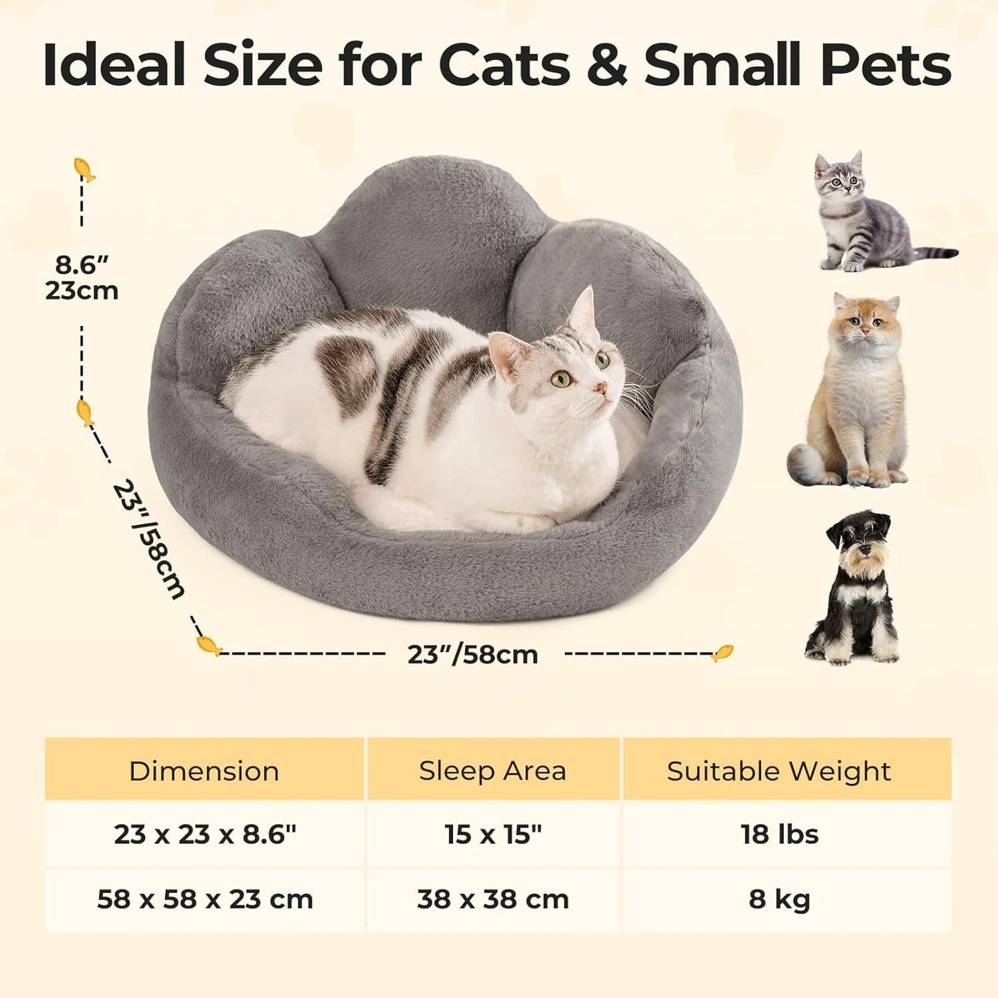 MEWOOFUN Small Dog and Cat Bed - Grey