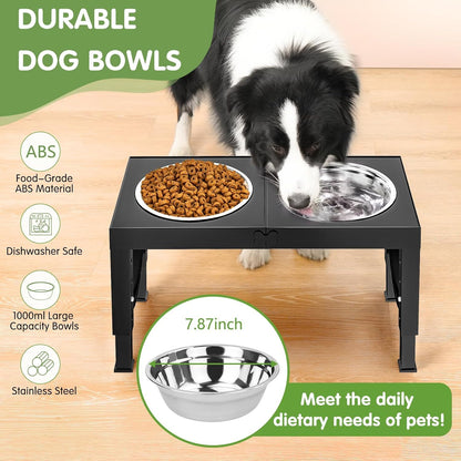 Adjustable Classic Black Dog Bowl With Stand