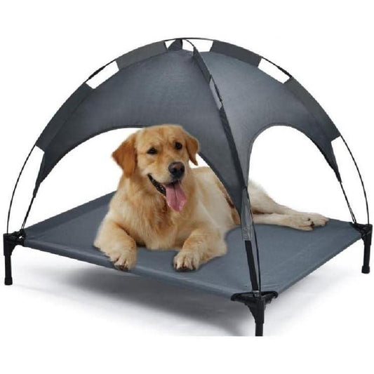 Portable Grey Outdoor Pet Bed With Awning