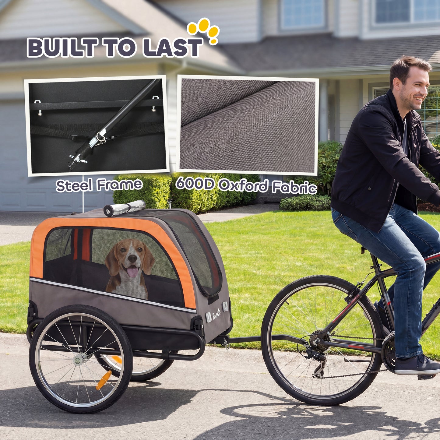 Dog Bike Trailer, Pet Cart Bicycle Carrier with 2 Entrances