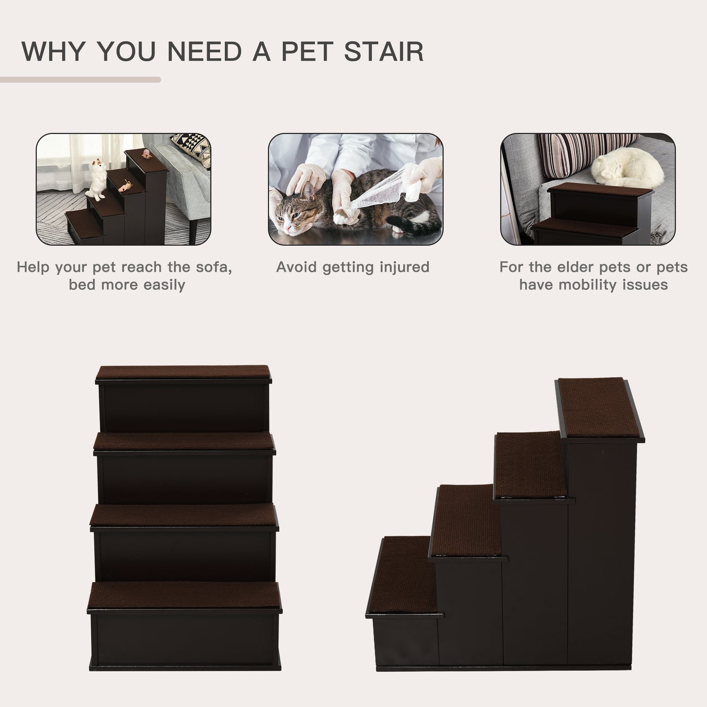 Pet Stairs For Bed or Couch - Dark Brown