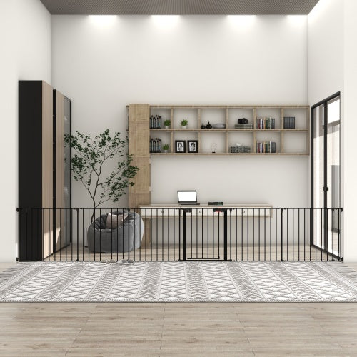 Black Safety Gate  - 6 Panels  - Play Fence With Door