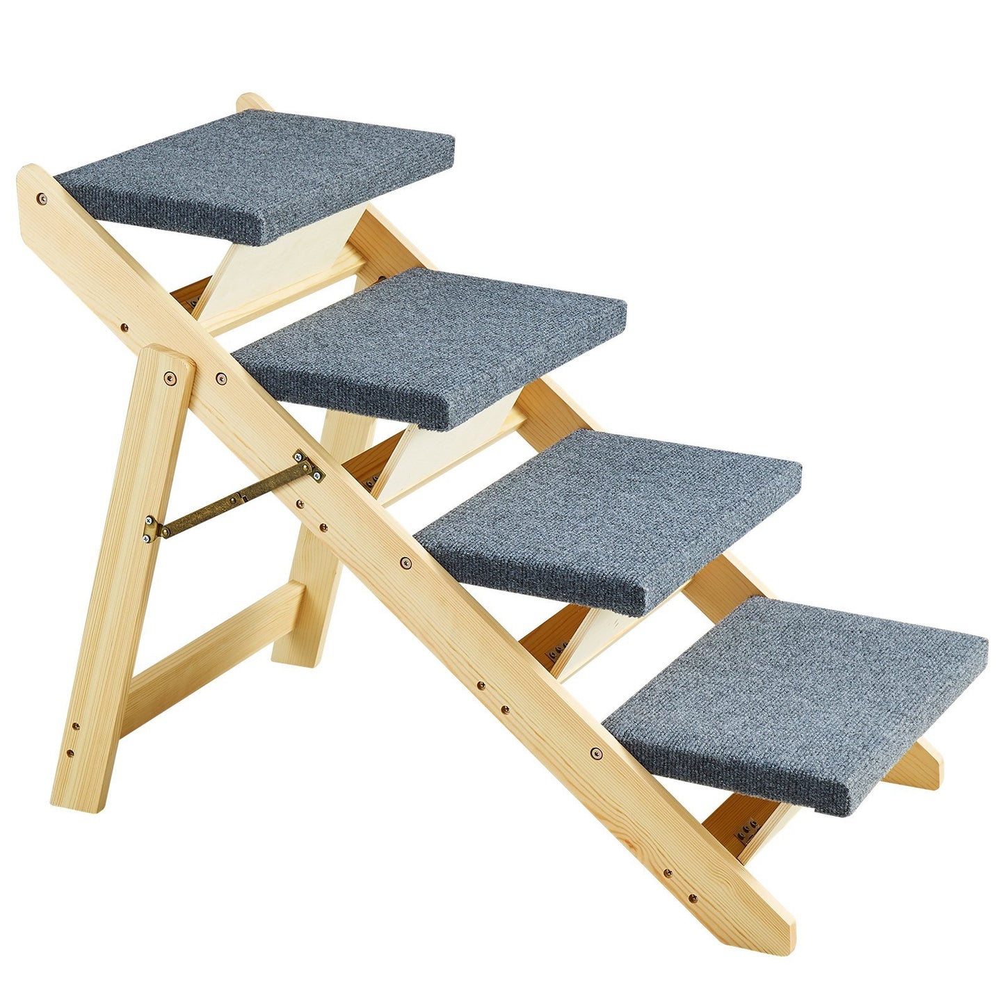 2-in-1 Foldable, 4-Step Wooden Dog Stair-Ramp For Beds, Sofa And Cars - Up To 150 Lbs