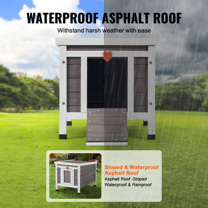 Outdoor Cat House Wooden Feral Cat Shelter With Roof & PVC Door Flaps