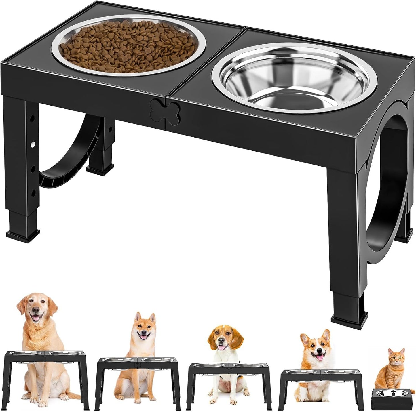 Adjustable Classic Black Dog Bowl With Stand