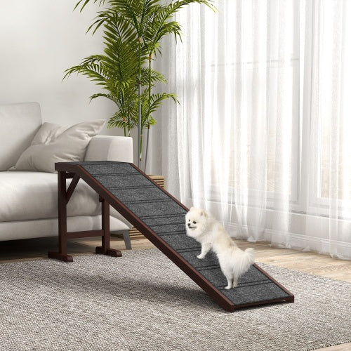 PawHut Dog Ramp For Bed, With Non-Slip Carpet And Top Platform, 74 X 16 X 25, Brown