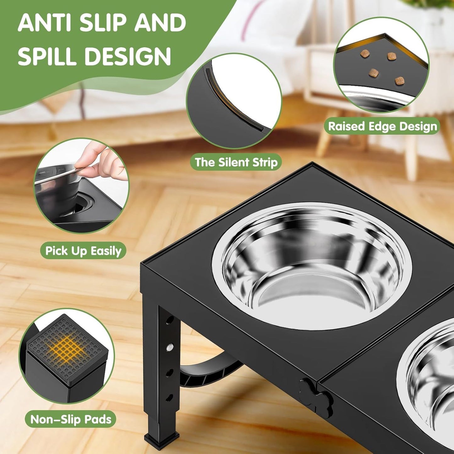 Adjustable Classic Black Dog Bowl With Stand
