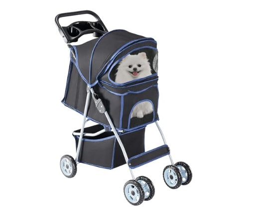Pet Stroller For Small Dogs And Cats - Foldable, Lightweight, And Durable  With Storage Basket