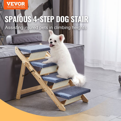 2-in-1 Foldable, 4-Step Wooden Dog Stair-Ramp For Beds, Sofa And Cars - Up To 150 Lbs