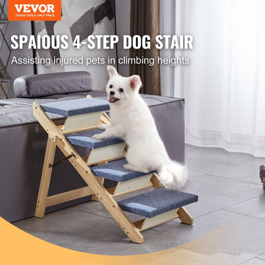2-in-1 Foldable, 4-Step Wooden Dog Stair-Ramp For Beds, Sofa And Cars - Up To 150 Lbs