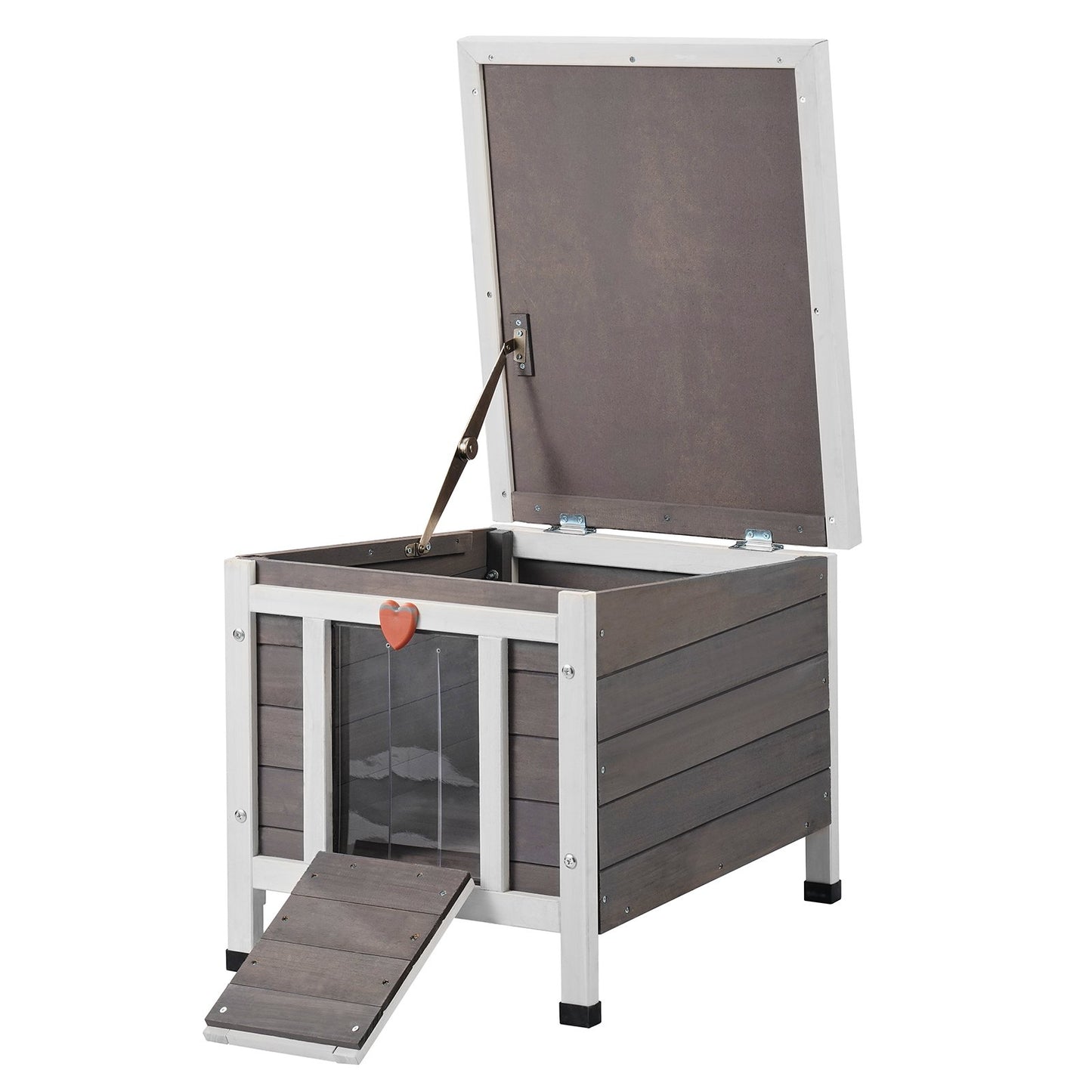 Outdoor Cat House Wooden Feral Cat Shelter With Roof & PVC Door Flaps