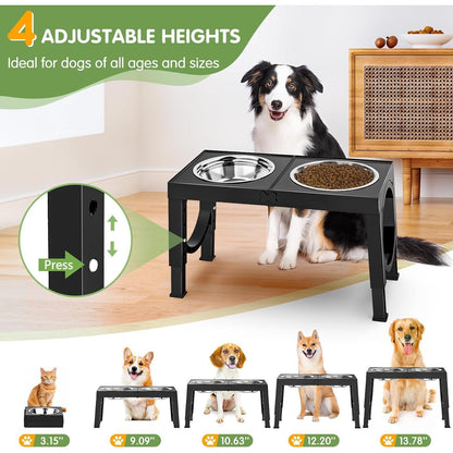 Adjustable Classic Black Dog Bowl With Stand