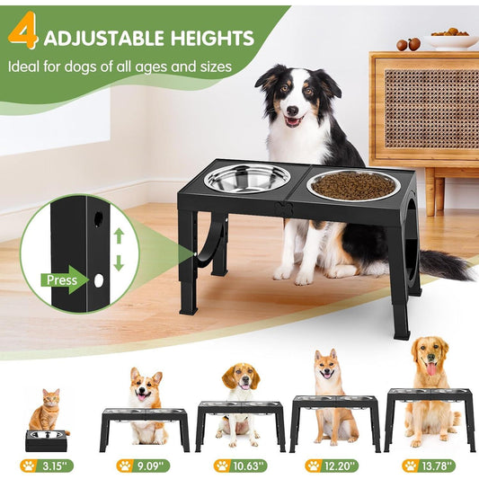 Adjustable Classic Black Dog Bowl With Stand