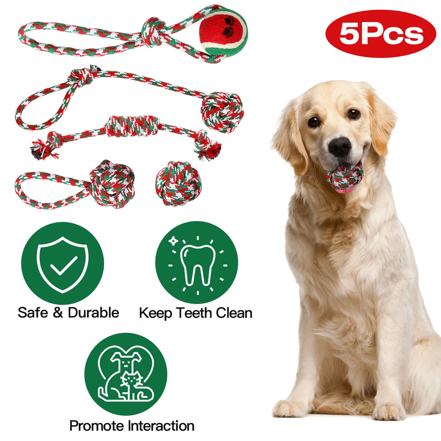 5 Piece Christmas Dog Rope Chew Toy Set