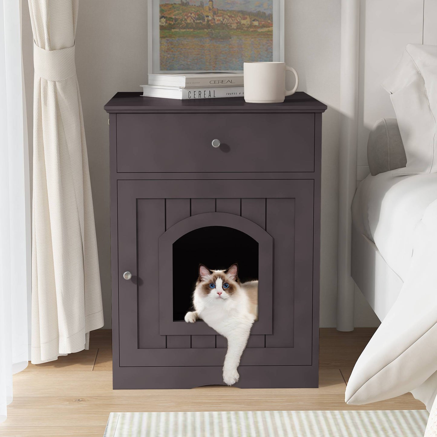 Wooden Cat Litter Box Side Table
