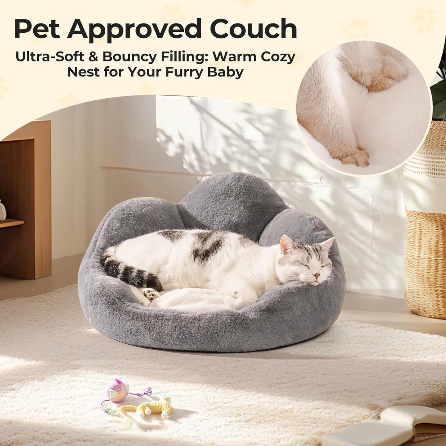 MEWOOFUN Small Dog and Cat Bed - Grey